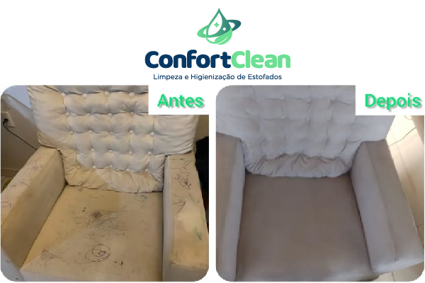 Antes e depois da higienização de sofá - ConfortClean